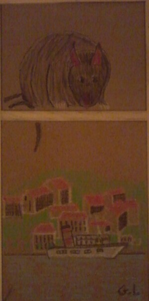 Рисунок под названием "rat sur ville" - Ludovic Grumel, Подлинное произведение искусства, Пастель Установлен на Деревянная р…