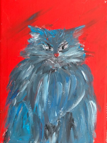 Painting titled "Cat" by Ludwika Pilat, Original Artwork, Acrylic Mounted on Wood Stretcher frame