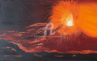 Schilderij getiteld "Vulkanausbruch" door Luethi Alias Abdelghafar, Origineel Kunstwerk, Olie Gemonteerd op Frame voor houte…