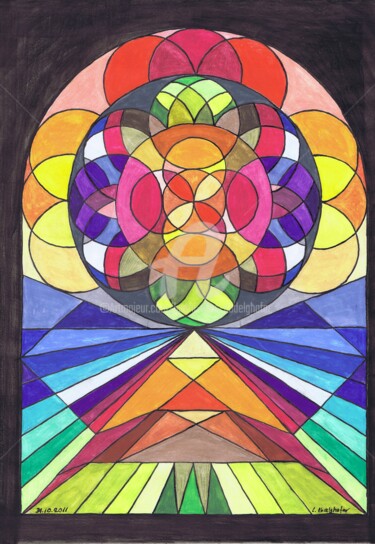 Рисунок под названием "Kirchenfenster 2011" - Luethi Alias Abdelghafar, Подлинное произведение искусства, Цветные карандаши