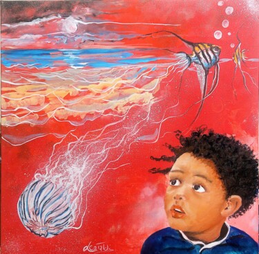 Malerei mit dem Titel "In the eyes of child" von Luigi Cataldi, Original-Kunstwerk, Öl