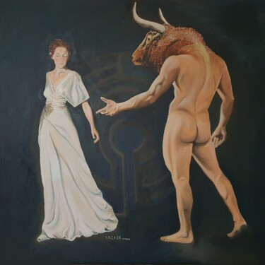 Pintura titulada "Minotauro y Ariadna" por Lacasa, Obra de arte original, Oleo Montado en Panel de madera