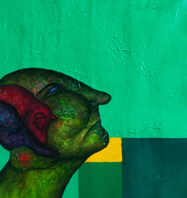 Peinture intitulée "Portrait in green w…" par Luis Alexander Rodriguez Murcia, Œuvre d'art originale, Huile