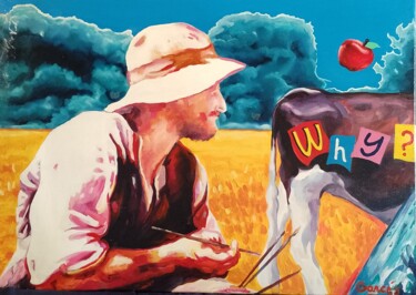 Painting titled "El pintor y la vaca" by Luis Antonio Garcés, Original Artwork, Oil
