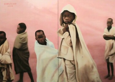 Painting titled "Lost Children" by Filipe Carvalho, Original Artwork, Oil Mounted on Wood Stretcher frame