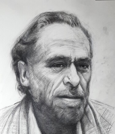 Dessin intitulée "Charles Bukowski" par Filipe Carvalho, Œuvre d'art originale, Fusain