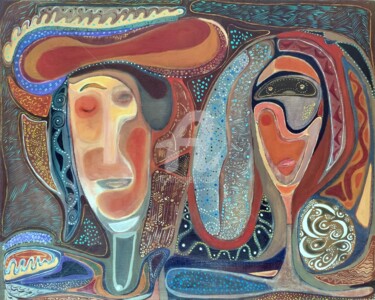 Painting titled "Couple" by Luis Fraile, Original Artwork, Oil Mounted on Wood Stretcher frame