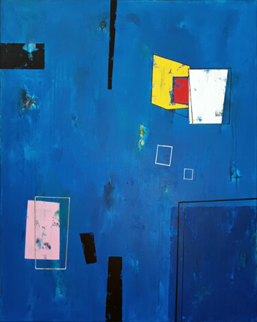 Schilderij getiteld "Blue sky II" door Luis Medina, Origineel Kunstwerk, Acryl Gemonteerd op Frame voor houten brancard