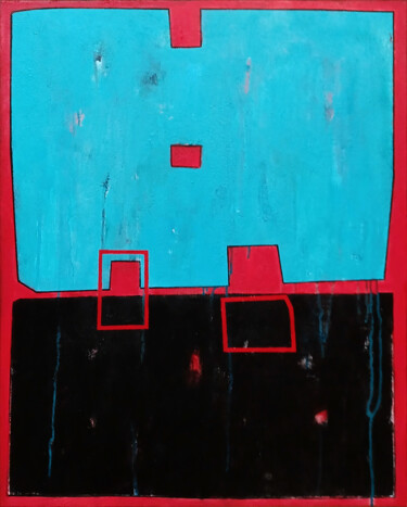 Malarstwo zatytułowany „Blue and black comp…” autorstwa Luis Medina, Oryginalna praca, Akryl Zamontowany na Drewniana rama n…