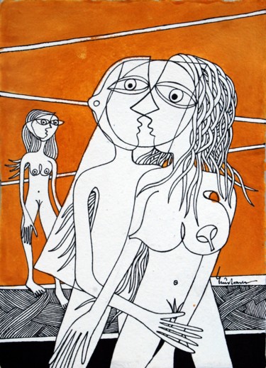 Zeichnungen mit dem Titel "Jogos de amor XVI" von Luís Soares, Original-Kunstwerk, Tinte
