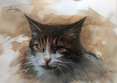 Pintura intitulada "Miau Miau" por Luis Vargas B., Obras de arte originais, Aquarela