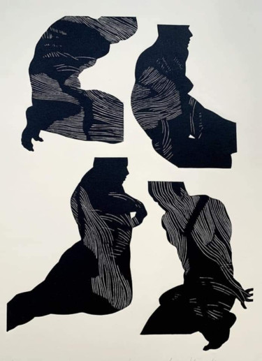 Druckgrafik mit dem Titel "Ślady" von Luiza Kasprzyk, Original-Kunstwerk, Linoldrucke