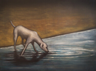 Malerei mit dem Titel "Dog" von Lukas Pavlisin, Original-Kunstwerk, Öl Auf Keilrahmen aus Holz montiert