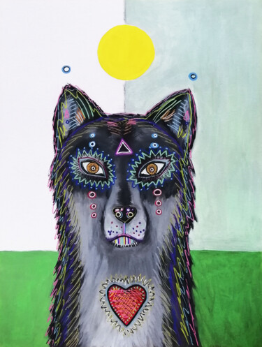 Pittura intitolato "Wolf" da Lukas Pavlisin, Opera d'arte originale, Acrilico