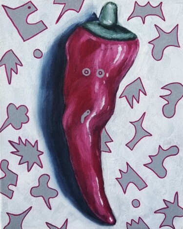 Painting titled "Porcelain red chili" by Lukas Pavlisin, Original Artwork, Acrylic Mounted on Wood Stretcher frame