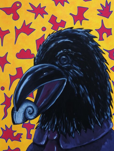 "Raven holding snail" başlıklı Tablo Lukas Pavlisin tarafından, Orijinal sanat, Akrilik