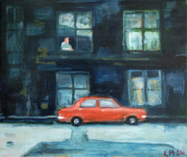 Картина под названием "The red car" - Luke Morgan, Подлинное произведение искусства, Масло