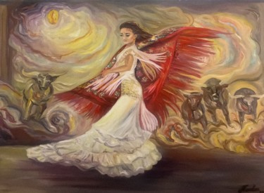Painting titled "“Flamenco, Passion…" by Pintor Nicolas, Original Artwork, Oil Mounted on Wood Stretcher frame