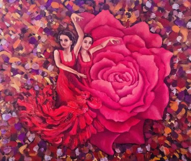 Painting titled "“Flamenco”" by Pintor Nicolas, Original Artwork, Oil Mounted on Wood Stretcher frame