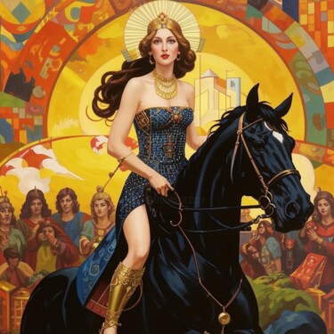 Arte digitale intitolato ""Heroine on a black…" da Pintor Nicolas, Opera d'arte originale, Lavoro digitale 2D