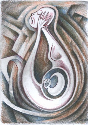 Drawing titled "With child" by Lumír Žemla, Original Artwork, Other