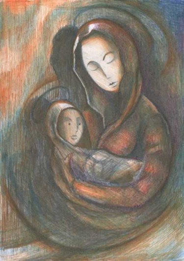 Drawing titled "Muther with child" by Lumír Žemla, Original Artwork, Other