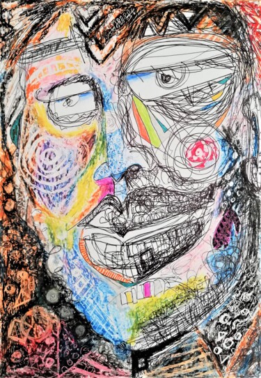 Drawing titled "monday mask" by Lenka Urbanikova, Original Artwork, Pastel