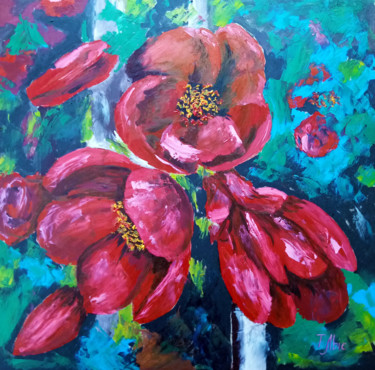 Malarstwo zatytułowany „Large red flowers” autorstwa Tatyana Lysenko, Oryginalna praca, Olej