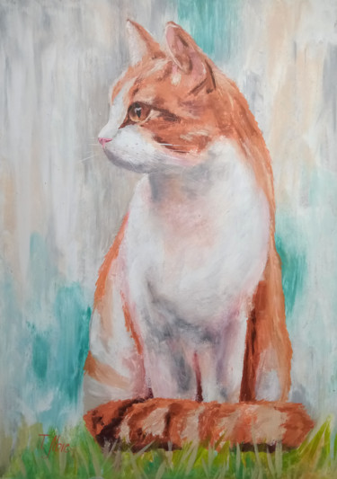 Ζωγραφική με τίτλο "Ginger cat" από Tatyana Lysenko, Αυθεντικά έργα τέχνης, Λάδι