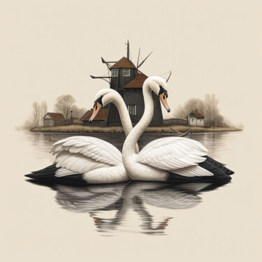 数字艺术 标题为“Swans in Holland” 由Luuk Denekamp, 原创艺术品, AI生成的图像