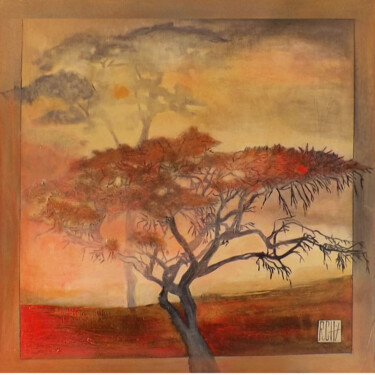 Painting titled "L'Arbre Rose" by Ly-Rose, Original Artwork, Oil Mounted on Wood Stretcher frame