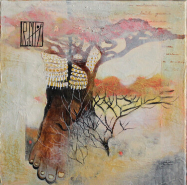 Painting titled "L'Arbre et le guerr…" by Ly-Rose, Original Artwork, Acrylic Mounted on Wood Stretcher frame