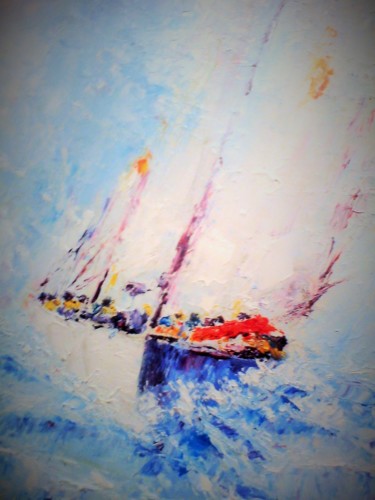 Peinture intitulée "Tempête en mer" par Lyazid Chikdene, Œuvre d'art originale, Huile