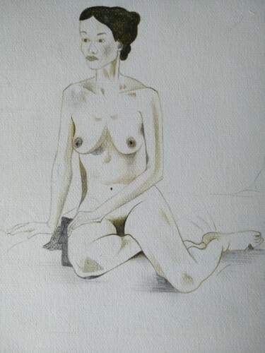 Dessin intitulée "Woman, sitting on s…" par Lynda Rosemarie Stevens, Œuvre d'art originale, Crayon