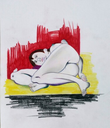 Zeichnungen mit dem Titel "Woman, rear view" von Lynda Rosemarie Stevens, Original-Kunstwerk, Bleistift