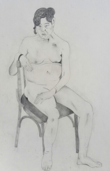 Drawing titled "Woman, sitting on c…" by Lynda Rosemarie Stevens, Original Artwork, Pencil