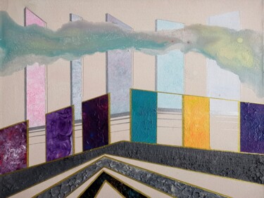 Malarstwo zatytułowany „City skyline pierci…” autorstwa Lynda Rosemarie Stevens, Oryginalna praca, Akryl