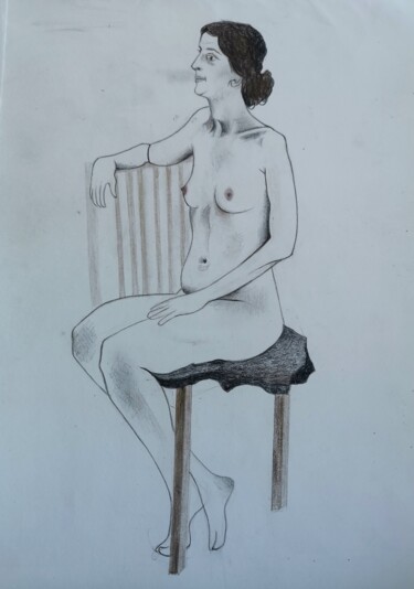 Schilderij getiteld "Nude female, sitting" door Lynda Rosemarie Stevens, Origineel Kunstwerk, Potlood