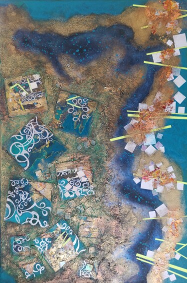 Collagen mit dem Titel "Pattern squares on…" von Lynda Rosemarie Stevens, Original-Kunstwerk, Collagen