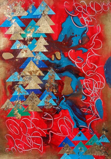 Collages titled "Gold triangles on…" by Lynda Stevens, Original Artwork, Collages