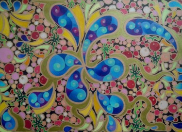 Drawing titled "Blue Paisley" by Lynda Stevens, Original Artwork, Pencil