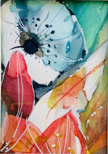 Painting titled "Abstrakte Blumen" by Lyndwoorm, Original Artwork, Watercolor