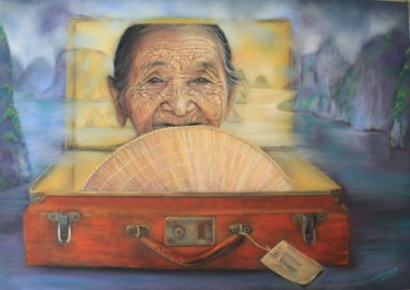 Painting titled ""Destination Vietna…" by Lysiane Lagauzere, Original Artwork, Pastel