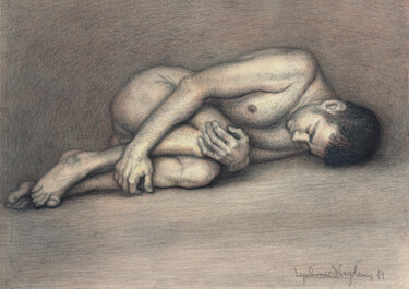Drawing titled "Lying male nude" by Lyubomir Naydenov, Original Artwork, Other