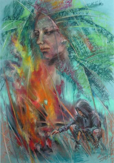 Painting titled "Fire" by Lyudmila Chupina, Original Artwork, Pastel