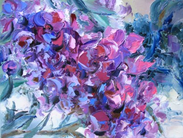 Schilderij getiteld "Orchid purple abstr…" door Lyudmila Knyazeva, Origineel Kunstwerk, Olie