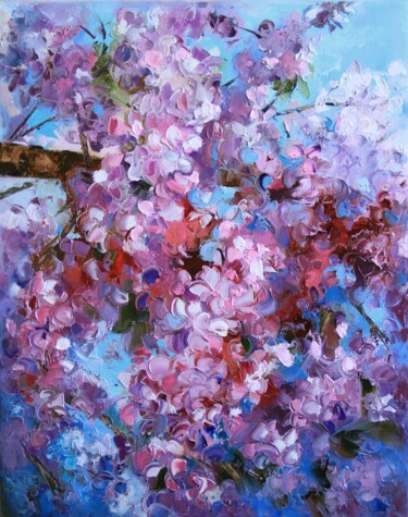 Pintura titulada "Blooming sakura tre…" por Lyudmila Knyazeva, Obra de arte original, Oleo
