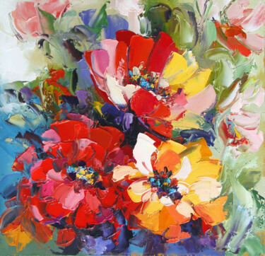 Картина под названием "Blooming field Red…" - Lyudmila Knyazeva, Подлинное произведение искусства, Масло Установлен на Дерев…