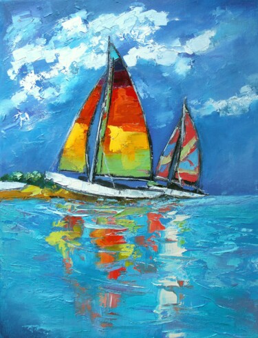 Painting titled "Seascape paintings…" by Lyudmila Knyazeva, Original Artwork, Oil Mounted on Wood Stretcher frame