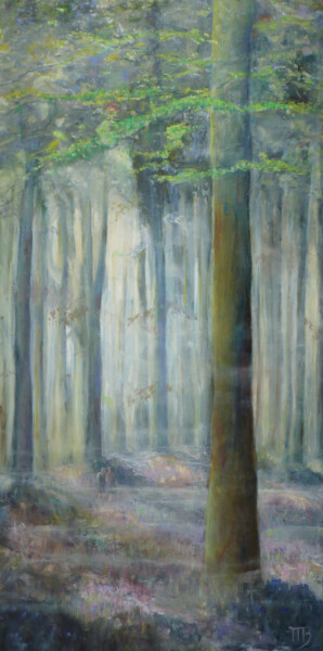 Painting titled "Forêt cathédrale et…" by M Batté Gauthier (M B), Original Artwork, Oil